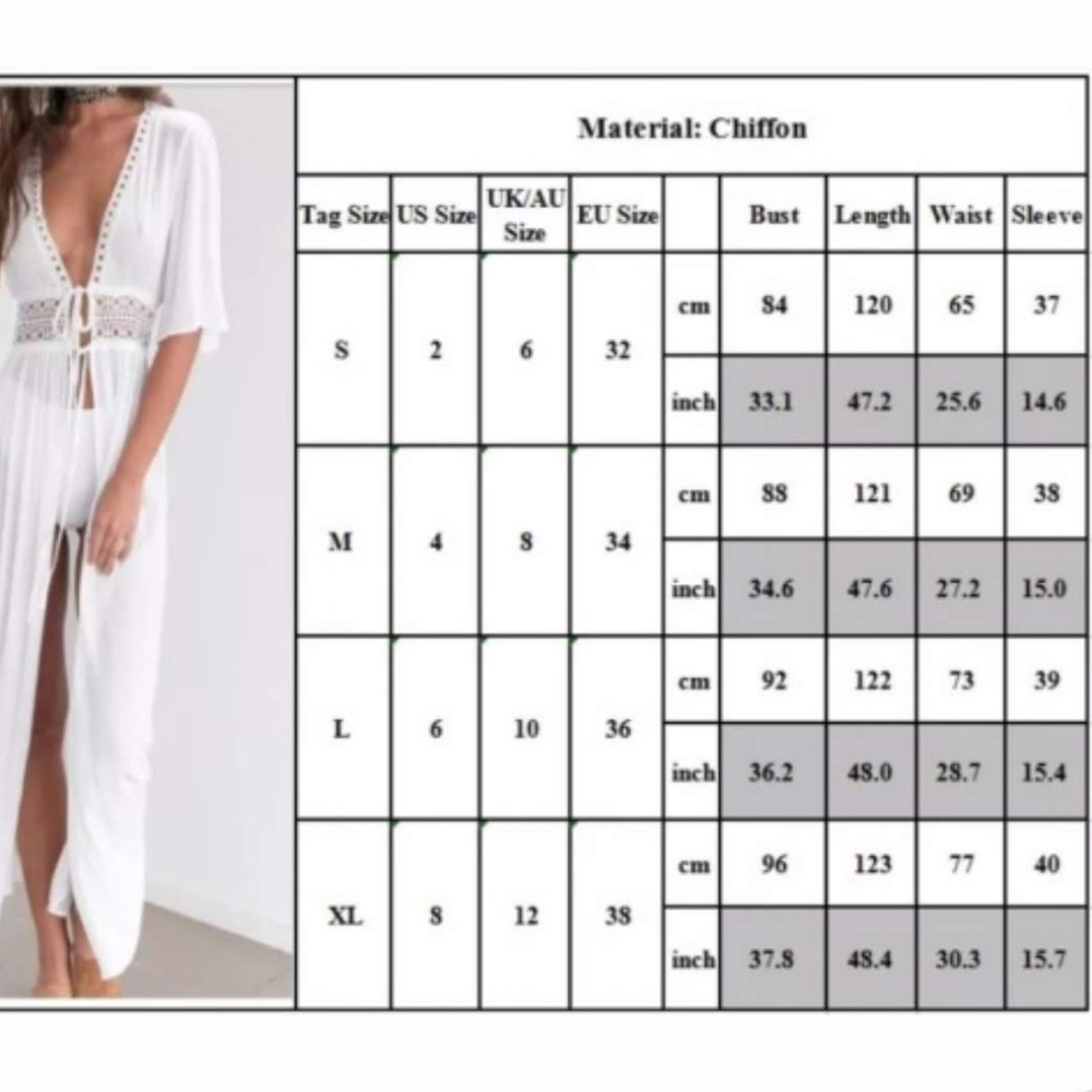 CCO Sexy Boho Kaftan Chiffon Crochet Beach CoverUp - Picture 7 of 7